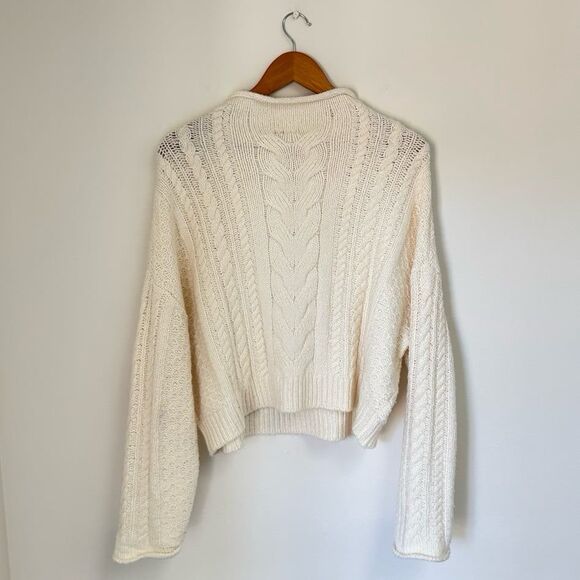 Anthropologie Pilcro Rolled Mock Neck Cable Knit Sweater Pullover in Ivory White - Picture 7 of 12